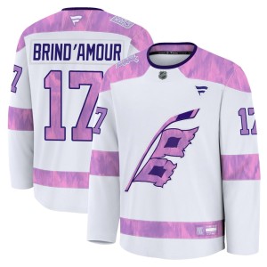 Rod Brind'Amour Men's Fanatics Carolina Hurricanes Premium White 2024 Hockey Fights Cancer Practice Jersey