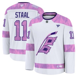 Jordan Staal Men's Fanatics Carolina Hurricanes Premium White 2024 Hockey Fights Cancer Practice Jersey