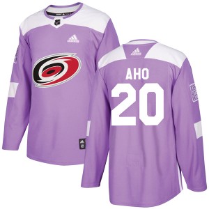 Sebastian Aho Men's Adidas Carolina Hurricanes Authentic Purple Fights Cancer Practice Jersey