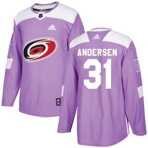 Frederik Andersen Men's Adidas Carolina Hurricanes Authentic Purple Fights Cancer Practice Jersey