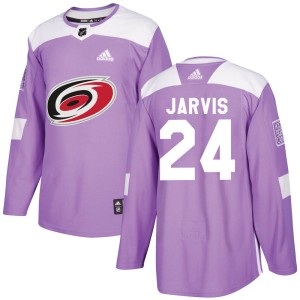 Seth Jarvis Men's Adidas Carolina Hurricanes Authentic Purple Fights Cancer Practice Jersey