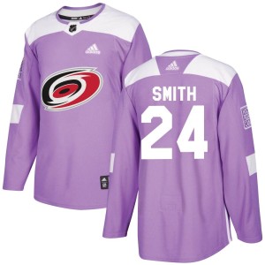 Ty Smith Men's Adidas Carolina Hurricanes Authentic Purple Fights Cancer Practice Jersey
