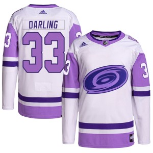 Scott Darling Men's Adidas Carolina Hurricanes Authentic White/Purple Hockey Fights Cancer Primegreen Jersey