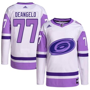 Tony DeAngelo Men's Adidas Carolina Hurricanes Authentic White/Purple Hockey Fights Cancer Primegreen Jersey