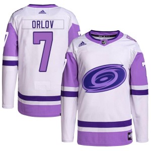 Dmitry Orlov Men's Adidas Carolina Hurricanes Authentic White/Purple Hockey Fights Cancer Primegreen Jersey