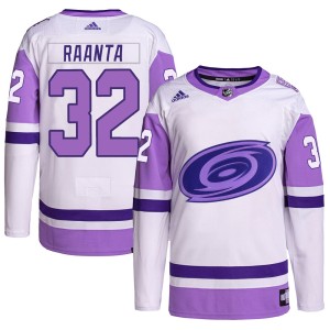 Antti Raanta Men's Adidas Carolina Hurricanes Authentic White/Purple Hockey Fights Cancer Primegreen Jersey