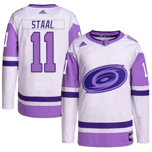 Jordan Staal Men's Adidas Carolina Hurricanes Authentic White/Purple Hockey Fights Cancer Primegreen Jersey