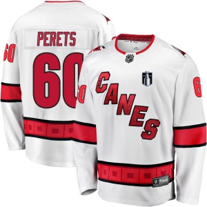 Yaniv Perets Youth Fanatics Branded Carolina Hurricanes Premier White Breakaway Away 2026 Stanley Cup Final Jersey