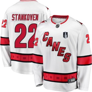 Logan Stankoven Youth Fanatics Branded Carolina Hurricanes Premier White Breakaway Away 2026 Stanley Cup Final Jersey