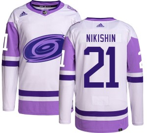 Alexander Nikishin Men's Adidas Carolina Hurricanes Authentic Hockey Fights Cancer Jersey