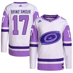 Rod Brind'Amour Youth Adidas Carolina Hurricanes Authentic White/Purple Hockey Fights Cancer Primegreen Jersey