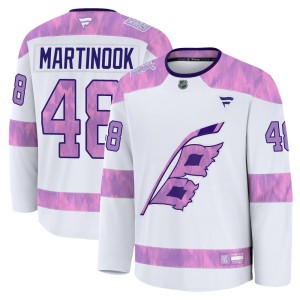 Jordan Martinook Youth Fanatics Carolina Hurricanes Premium White 2024 Hockey Fights Cancer Practice Jersey