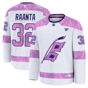Antti Raanta Youth Fanatics Carolina Hurricanes Premium White 2024 Hockey Fights Cancer Practice Jersey