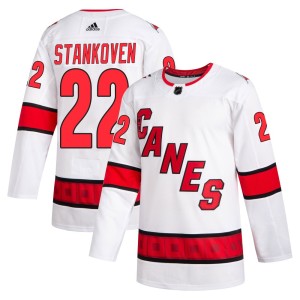 Logan Stankoven Youth Adidas Carolina Hurricanes Authentic White 2020/21 Away Jersey