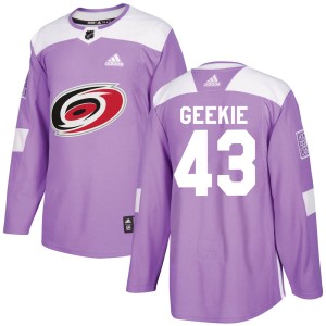 Morgan Geekie Youth Adidas Carolina Hurricanes Authentic Purple ized Fights Cancer Practice Jersey