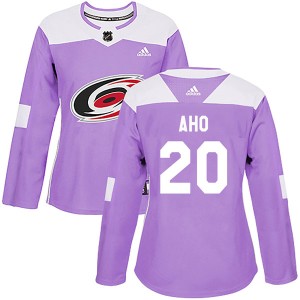 Sebastian Aho Women's Adidas Carolina Hurricanes Authentic Purple Fights Cancer Practice Jersey