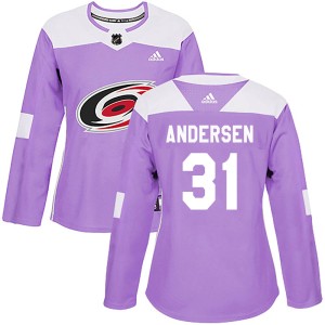 Frederik Andersen Women's Adidas Carolina Hurricanes Authentic Purple Fights Cancer Practice Jersey