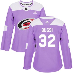 Brandon Bussi Women's Adidas Carolina Hurricanes Authentic Purple Fights Cancer Practice Jersey