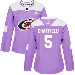 Jalen Chatfield Women's Adidas Carolina Hurricanes Authentic Purple Fights Cancer Practice Jersey