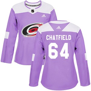 Jalen Chatfield Women's Adidas Carolina Hurricanes Authentic Purple Fights Cancer Practice Jersey