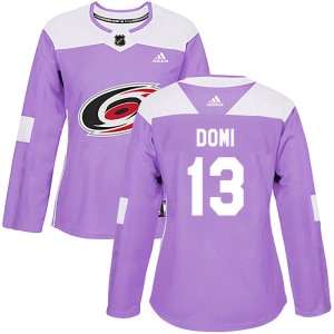 Max Domi Women's Adidas Carolina Hurricanes Authentic Purple Fights Cancer Practice Jersey
