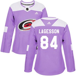 William Lagesson Women's Adidas Carolina Hurricanes Authentic Purple Fights Cancer Practice Jersey
