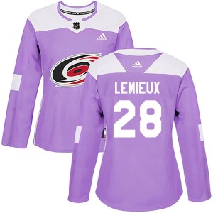 Brendan Lemieux Women's Adidas Carolina Hurricanes Authentic Purple Fights Cancer Practice Jersey