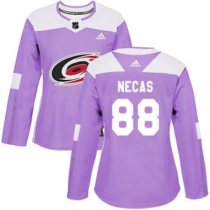 Martin Necas Women's Adidas Carolina Hurricanes Authentic Purple Fights Cancer Practice Jersey