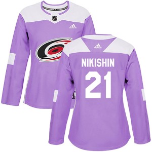 Alexander Nikishin Women's Adidas Carolina Hurricanes Authentic Purple Fights Cancer Practice Jersey