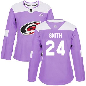Ty Smith Women's Adidas Carolina Hurricanes Authentic Purple Fights Cancer Practice Jersey