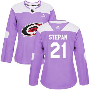 Derek Stepan Women's Adidas Carolina Hurricanes Authentic Purple Fights Cancer Practice Jersey
