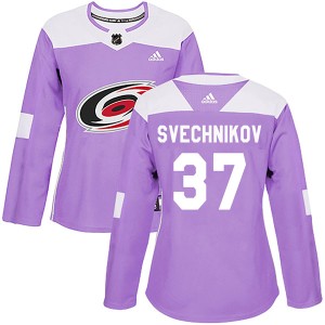 Andrei Svechnikov Women's Adidas Carolina Hurricanes Authentic Purple Fights Cancer Practice Jersey