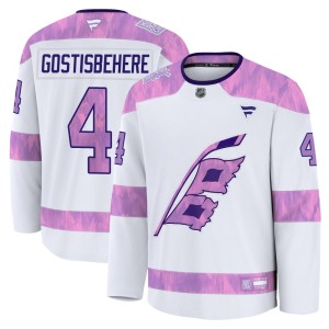 Shayne Gostisbehere Men's Fanatics Carolina Hurricanes Premium White 2024 Hockey Fights Cancer Practice Jersey
