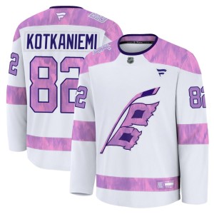 Jesperi Kotkaniemi Men's Fanatics Carolina Hurricanes Premium White 2024 Hockey Fights Cancer Practice Jersey