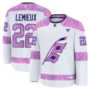 Brendan Lemieux Men's Fanatics Carolina Hurricanes Premium White 2024 Hockey Fights Cancer Practice Jersey