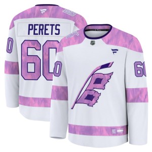 Yaniv Perets Men's Fanatics Carolina Hurricanes Premium White 2024 Hockey Fights Cancer Practice Jersey