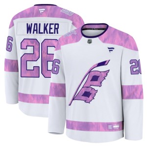 Sean Walker Men's Fanatics Carolina Hurricanes Premium White 2024 Hockey Fights Cancer Practice Jersey