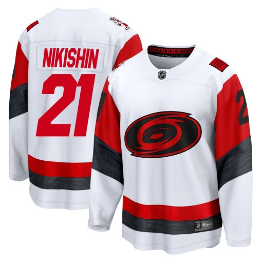 Alexander Nikishin Youth Fanatics Carolina Hurricanes Breakaway White Away 2025 Jersey