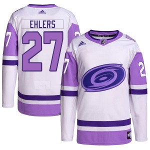 Nikolaj Ehlers Men's Adidas Carolina Hurricanes Authentic White/Purple Hockey Fights Cancer Primegreen Jersey