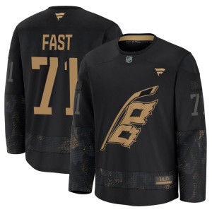 Jesper Fast Men's Fanatics Carolina Hurricanes Premium Black 2024 Military Appreciation Practice Jersey