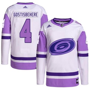 Shayne Gostisbehere Youth Adidas Carolina Hurricanes Authentic White/Purple Hockey Fights Cancer Primegreen Jersey