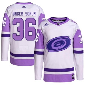 Felix Unger Sorum Youth Adidas Carolina Hurricanes Authentic White/Purple Hockey Fights Cancer Primegreen Jersey