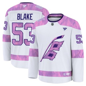 Jackson Blake Youth Fanatics Carolina Hurricanes Premium White 2024 Hockey Fights Cancer Practice Jersey