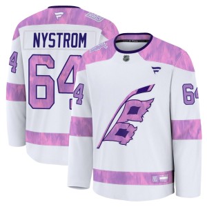 Joel Nystrom Youth Fanatics Carolina Hurricanes Premium White 2024 Hockey Fights Cancer Practice Jersey