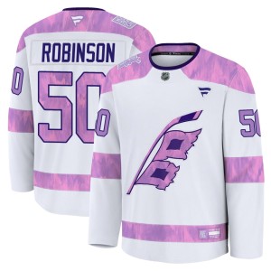 Eric Robinson Youth Fanatics Carolina Hurricanes Premium White 2024 Hockey Fights Cancer Practice Jersey