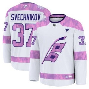 Andrei Svechnikov Youth Fanatics Carolina Hurricanes Premium White 2024 Hockey Fights Cancer Practice Jersey