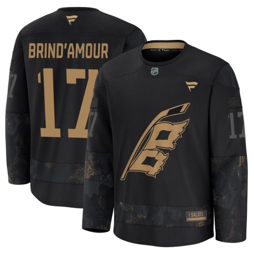 Rod Brind'Amour Youth Fanatics Carolina Hurricanes Premium Black 2024 Military Appreciation Practice Jersey