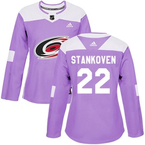 Logan Stankoven Women's Adidas Carolina Hurricanes Authentic Purple Fights Cancer Practice Jersey