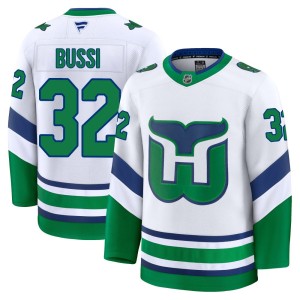 Brandon Bussi Men's Fanatics Carolina Hurricanes Premium White Throwback Jersey