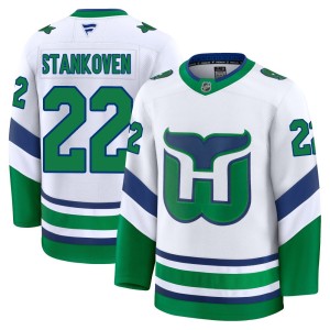 Logan Stankoven Men's Fanatics Carolina Hurricanes Premium White Throwback Jersey